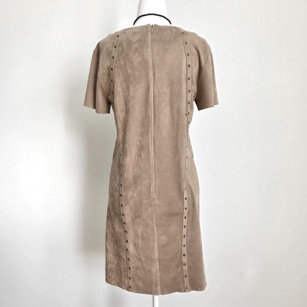 Lord & Taylor Western Faux Suede Mini Dress Small Brown Studded Boho 70s‎ Mod - Picture 2 of 15